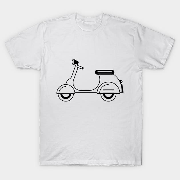 Illustration of stylized black and white scooter (motorcycle) T-Shirt by iswenyi Art